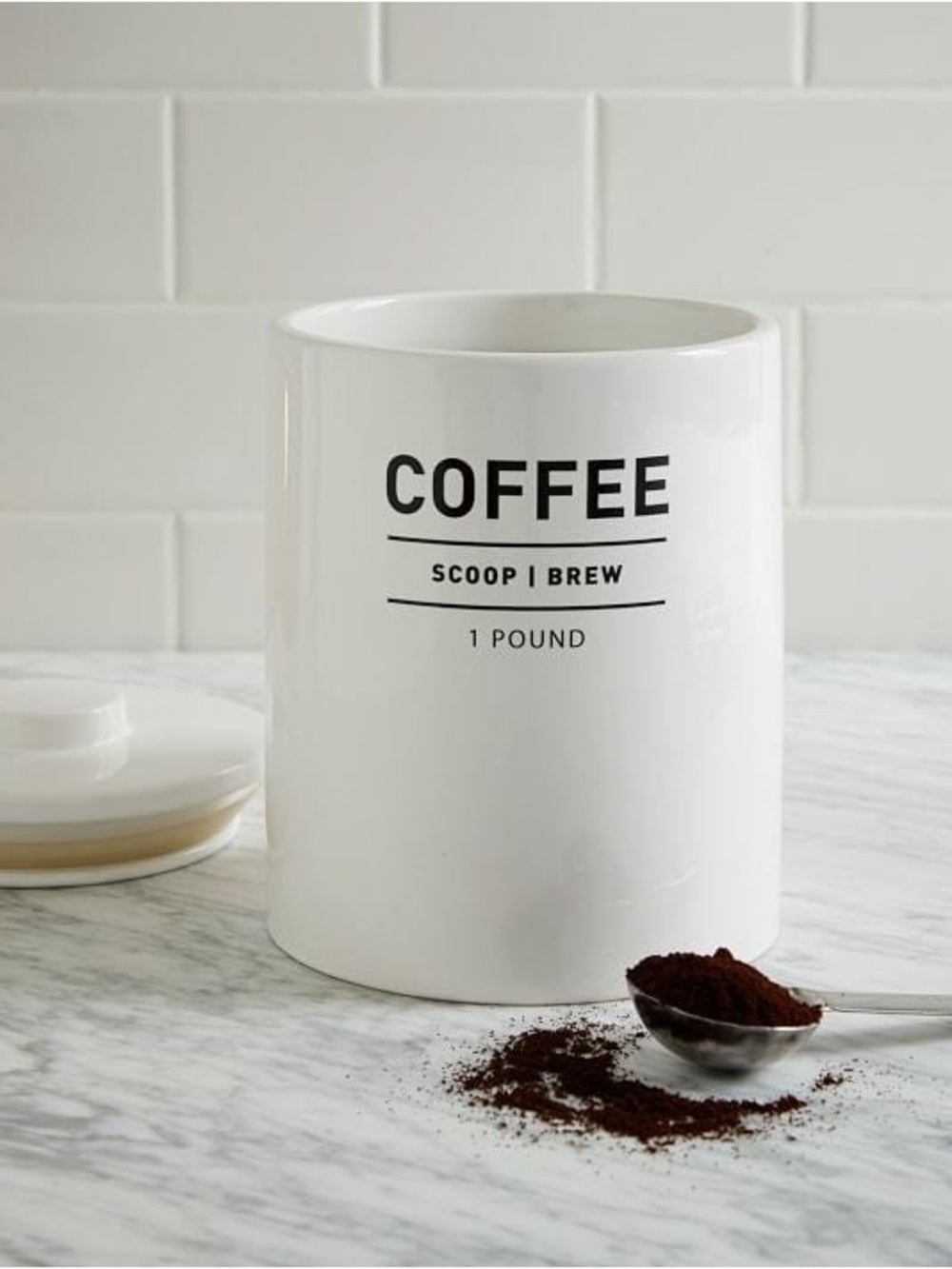 West Elm White Ceramic COFFEE Canister with Black Lettering